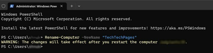 PowerShell nosaukuma maiņa operētājsistēmā Windows 11