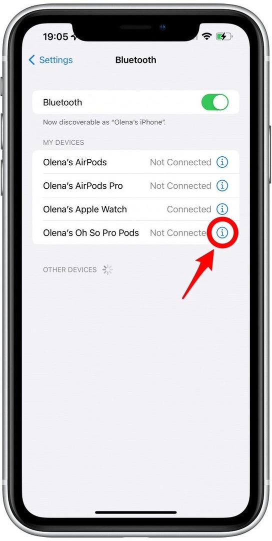 Šalia „AirPod“ bakstelėkite piktogramą „i“ – mano dešinysis „airpod“ yra tylesnis