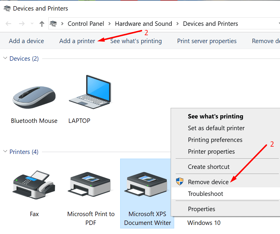 remover gravador de documento xps