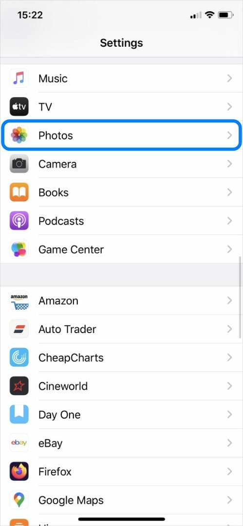 Fotoalternativ från appen Inställningar på iPhone