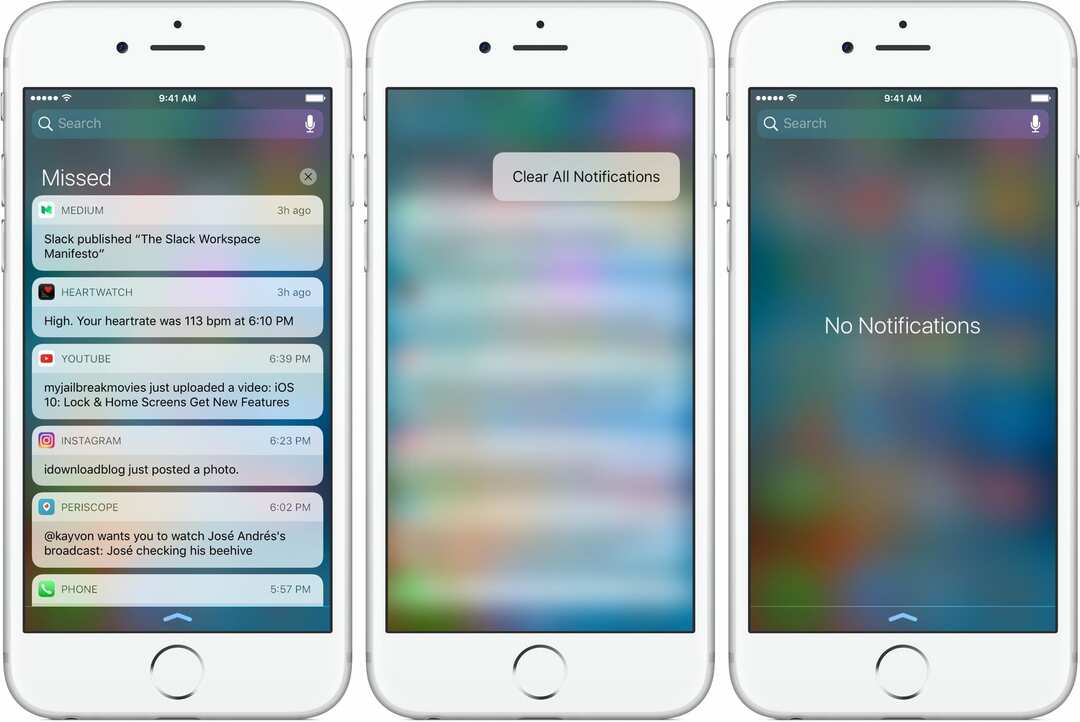 iOS-10-Užrakinti ekraną-Pranešimų centras-išvalyti viską-3D-Touch-iPhone-screenshot-001