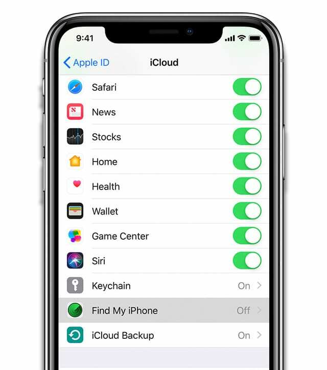 iCloud 설정에서 iPhone의 나의 iPhone 앱 찾기