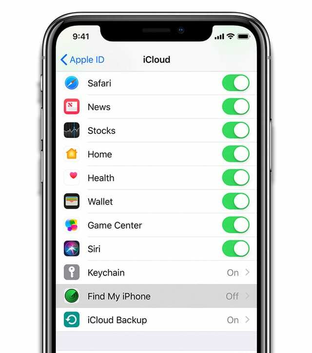 Zoek mijn iPhone-app op iPhone in iCloud-instellingen