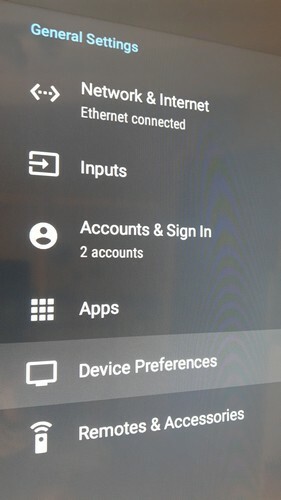 Předvolby zařízení Android TV