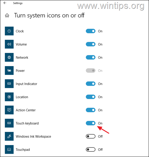 Ativar o ícone do teclado de toque