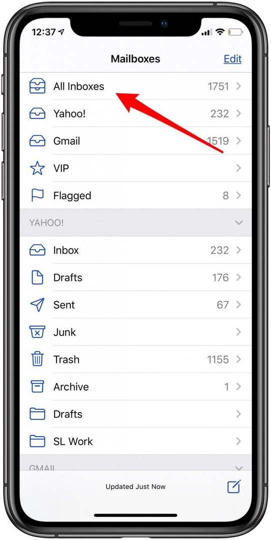 kies de inbox in de mail-app