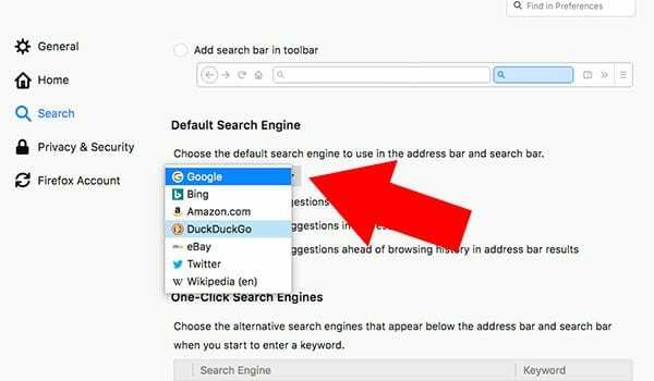 Змінити пошукову систему Firefox macOS