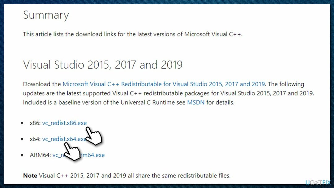 Įdiekite naujausią Visual C++
