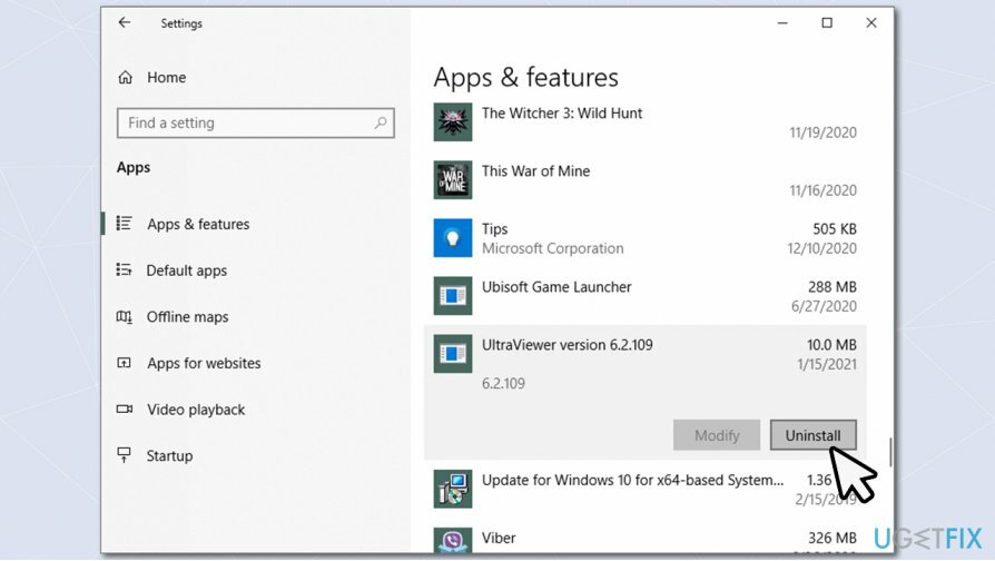 Απεγκαταστήστε το UltraViewer μέσω των Εφαρμογών 2