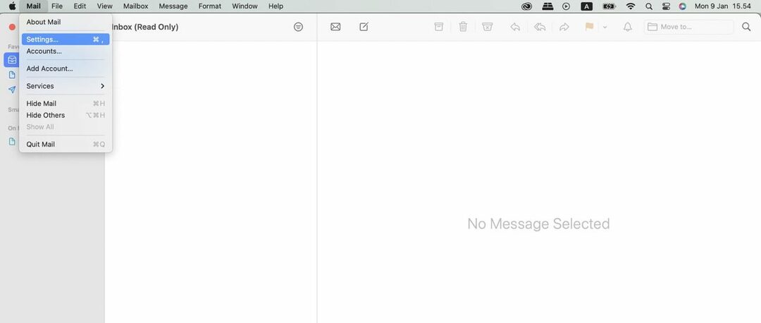 Screenshot che mostra le impostazioni della posta sul tuo Mac