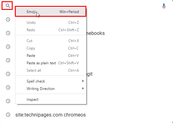 Tekan hotkey emoji Chromebook di kolom pencarian