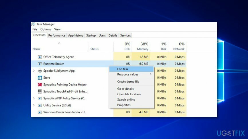 Stoppa Runtime Broker i Task Manager