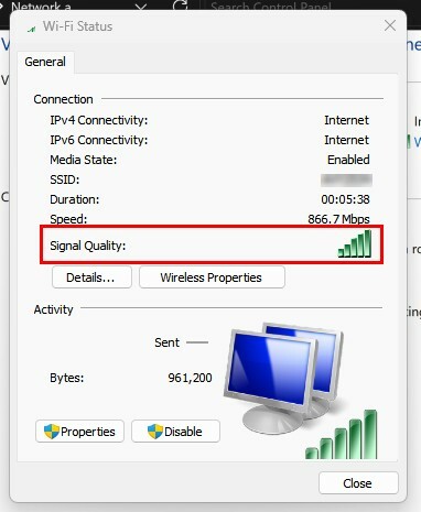 Kakovost signala nadzorne plošče v sistemu Windows 11