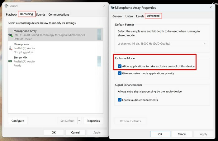 Proprietà del microfono in Windows 11