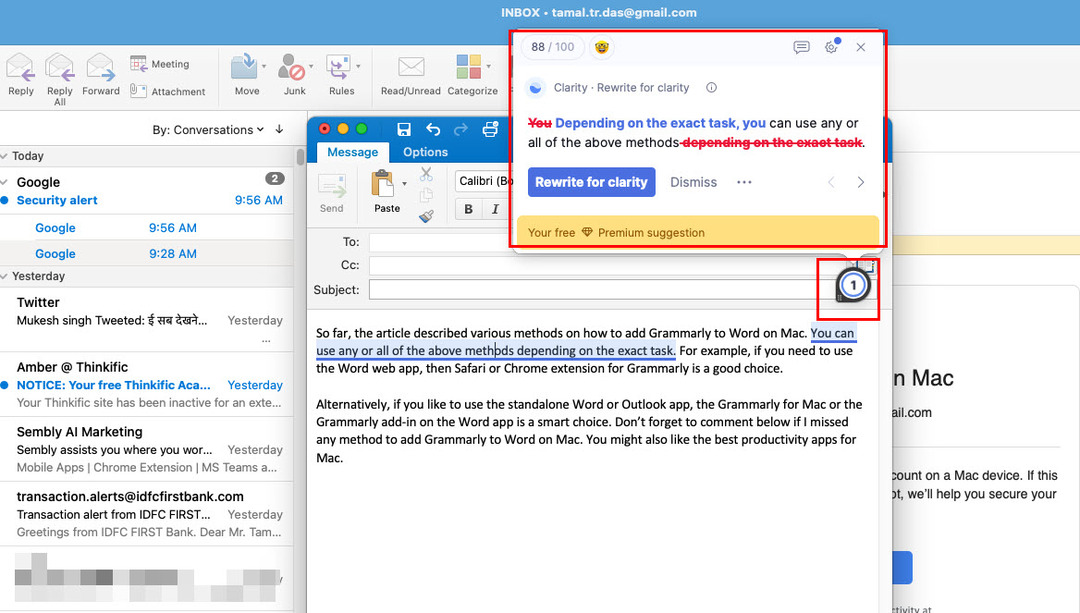 Gramatical pe Outlook pentru Mac