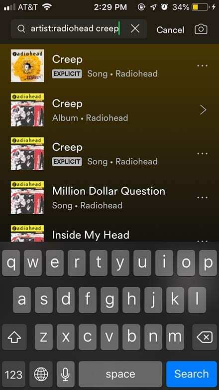 Spotify iOS – otsingu kvalifikatsioonid