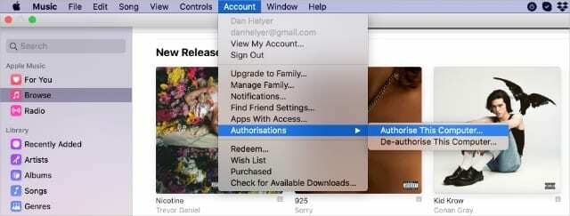 Autoriseerige see arvuti valik rakenduses Apple Music