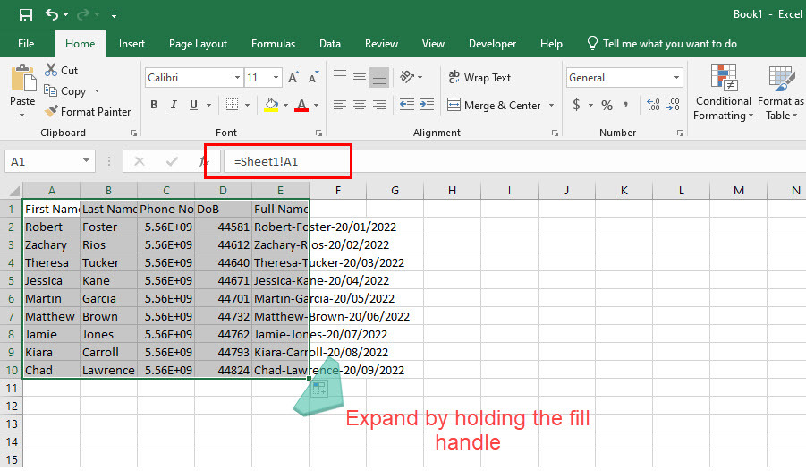 Verwenden Sie eine Formel zum Erstellen einer Kopie einer Excel-Tabelle