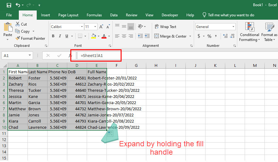 Excel 시트의 복사본을 만드는 방법에 대한 공식 사용