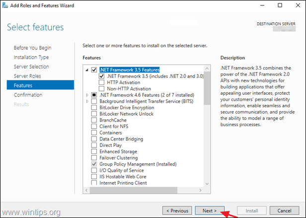 Installieren Sie NET Framework 3.5, 3.0, 2.0 Server 2016