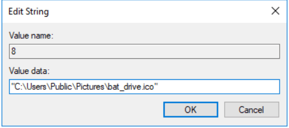 введите D: \ icons \ Drive.ico в качестве значения в строке