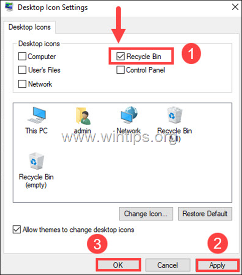 Tampilkan ikon Recycle Bin di Desktop