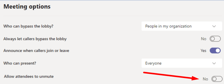 ms-team tillåter deltagare att stänga av ljudet