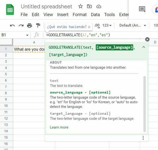 Google Sheets Oversæt