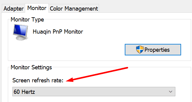hitrost osveževanja zaslona monitorja Windows 10