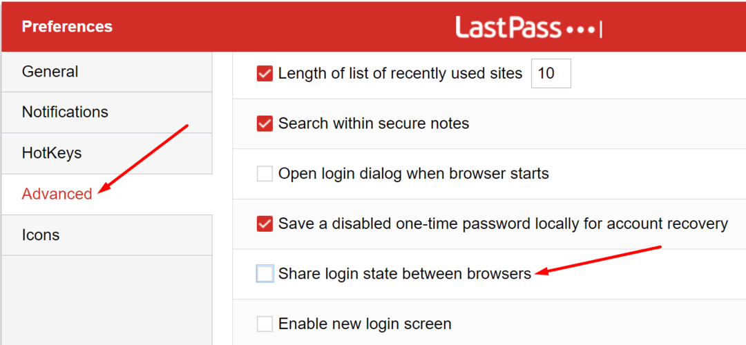 lastpass berbagi status login antar browser