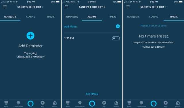 Alexa App Reminders Alarms Timers บน iPhone