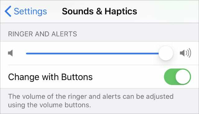 ხმები და ჰაპტიკა იცვლება ღილაკებით iPhone Settings