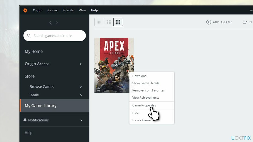 Ir a las propiedades del juego Apex Legends en Origin