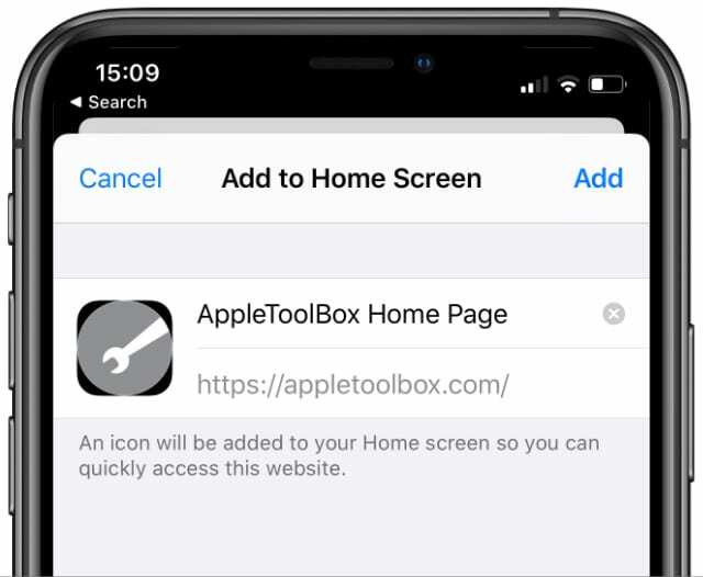 Zum Startbildschirm hinzufügen Speicherbildschirm für AppleToolBox-Website