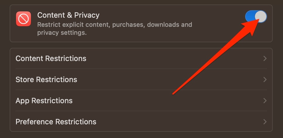 Konten dan Privasi Toggle Mac Screenshot