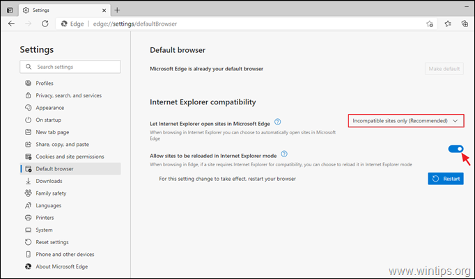 Neuladen von Websites im Internet Explorer-Modus zulassen 