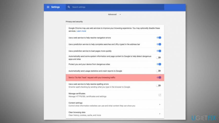 Увімкніть функцію «Не відстежувати» в Chrome