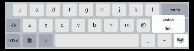 iPadi klaviatuuri ikooni hüpikmenüü jagamiseks või lahtiühendamiseks