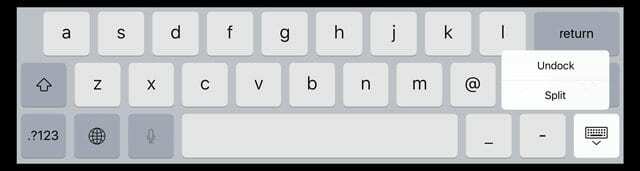 Искачући мени са иконом иПад тастатуре за раздвајање или одвајање