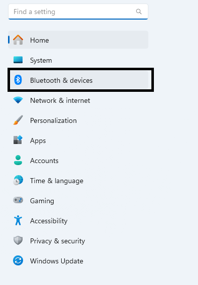 בחר Bluetooth והתקנים