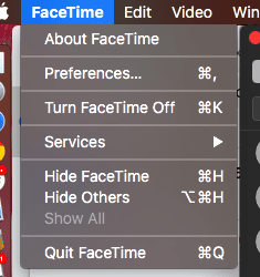 menu facetime