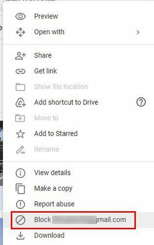 حظر خيار شخص ما في Google Drive