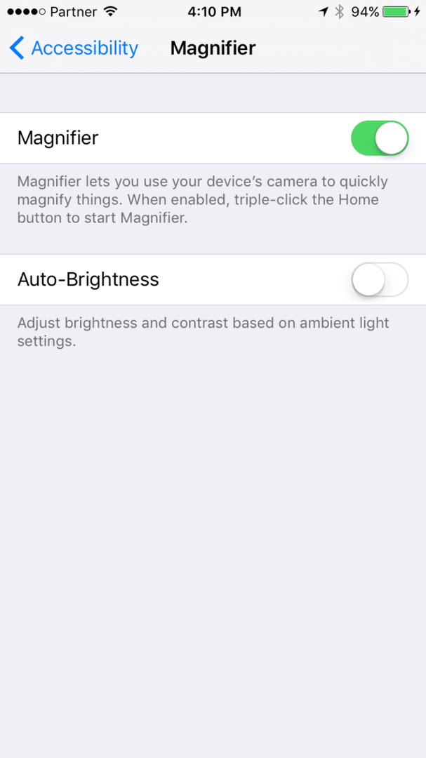 Включение функции увеличительного стекла в iOS 10