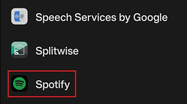 Įrenginio programų sąraše ieškokite „Spotify“.