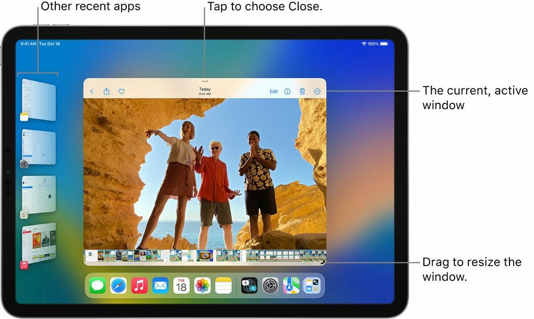 स्टेज मैनेजर iPad के लिए यूजर इंटरफेस