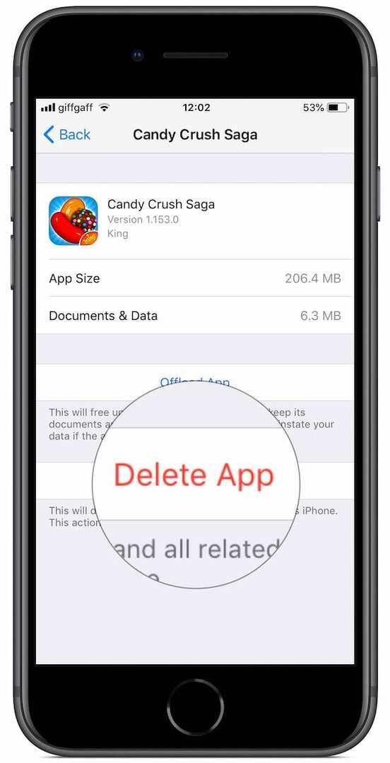 Izbrišite aplikaciju Candy Crush iz iPhone Settings2