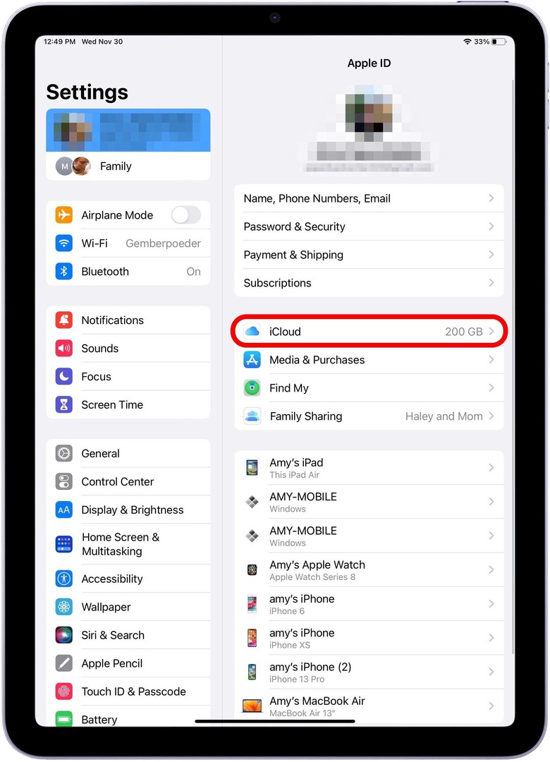 Puudutage valikut iCloud