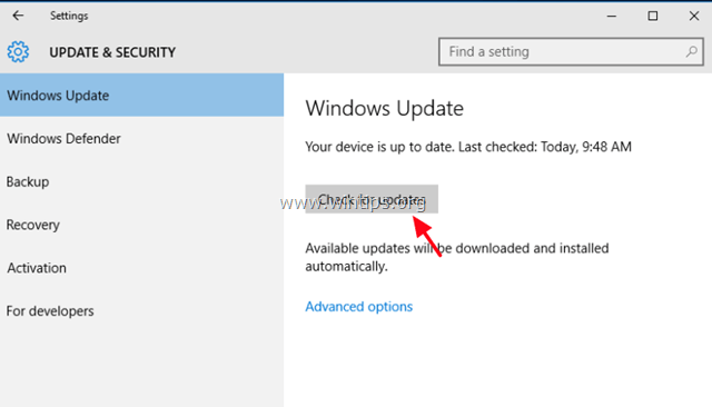 windows 10 verifique se há atualizações