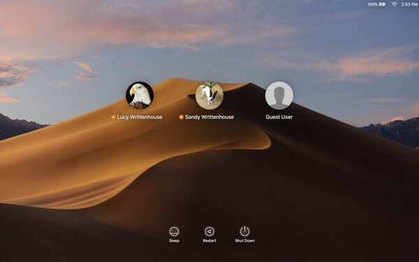 Přihlašovací obrazovka uživatele Mac