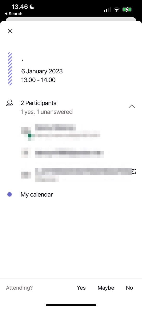 Screenshot van een evenement waarvoor de gebruiker is uitgenodigd in Proton Calendar